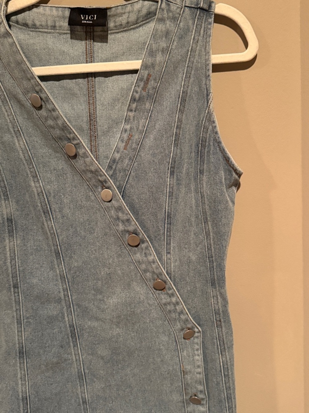 VICI Light Blue Sleeveless Denim Wrap-Style Dress - Picture 2 of 4